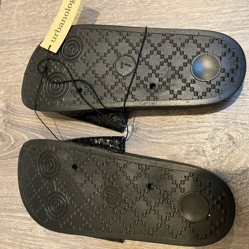 Ladies New Black Cracked Ice Sandal Slides - Picture 3 of 5